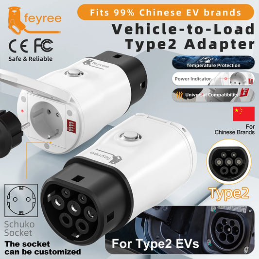 Type 2 V2L Electric Vehicle Discharger Adapter for Chinese EV Camping