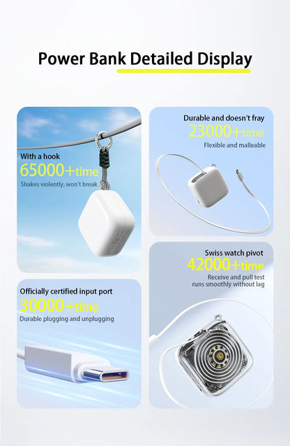 40W Fast Charging 10000mAh Power Bank with Built-in Retractable Cable