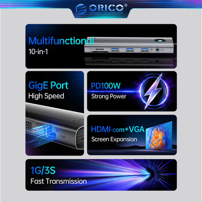 ORICO 10-in-1 USB-C Docking Station 4K HDMI Hub for Laptop & MacBook