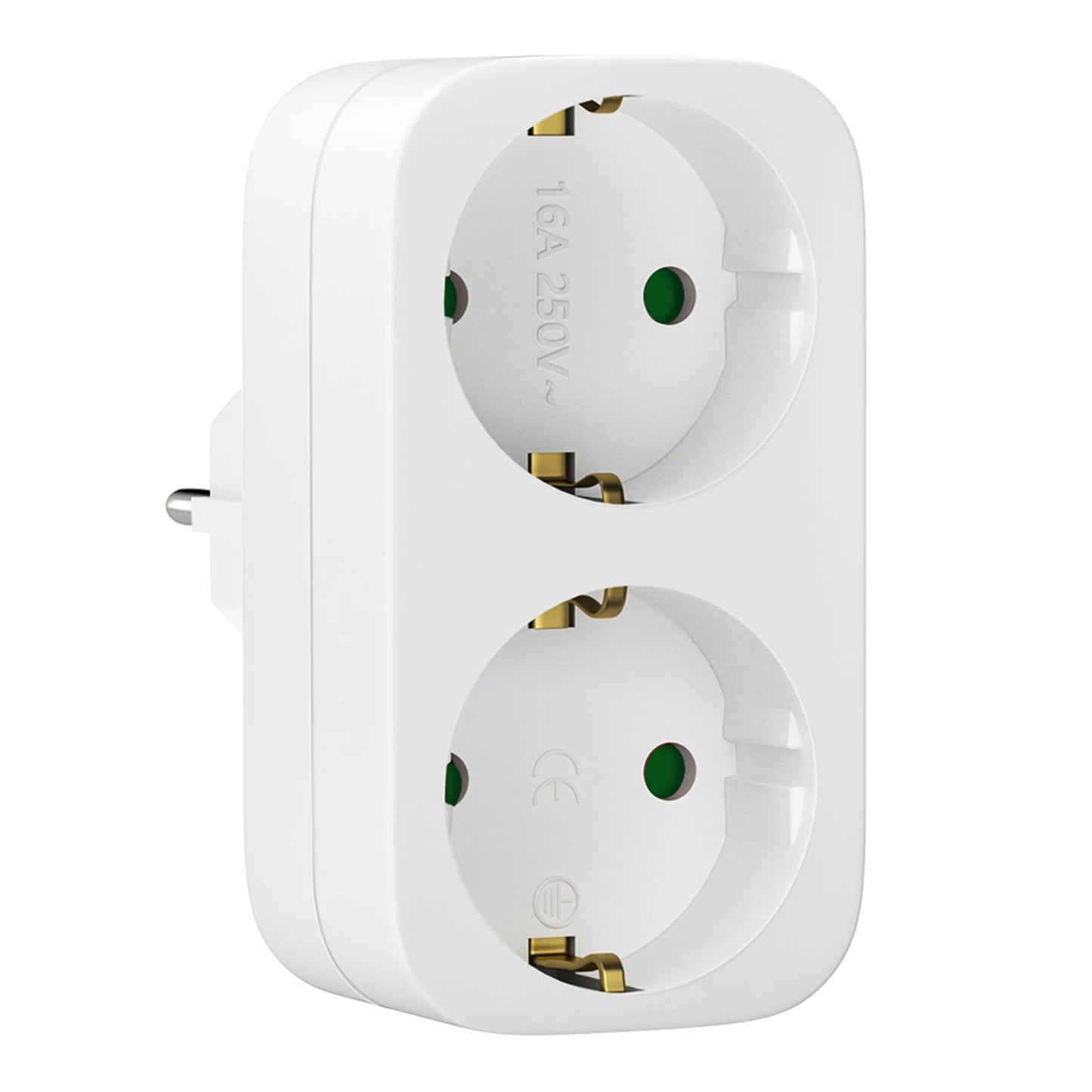 European 2-Way Wall Socket Adapter 16A 3680W Compact Travel Power Plug