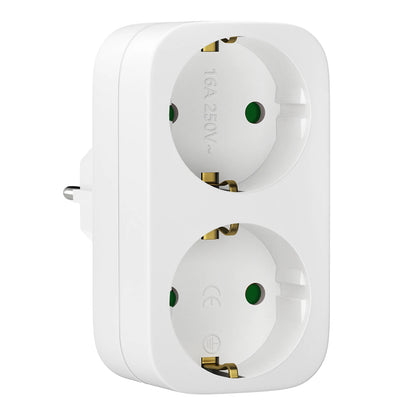 European 2-Way Wall Socket Adapter 16A 3680W Compact Travel Power Plug