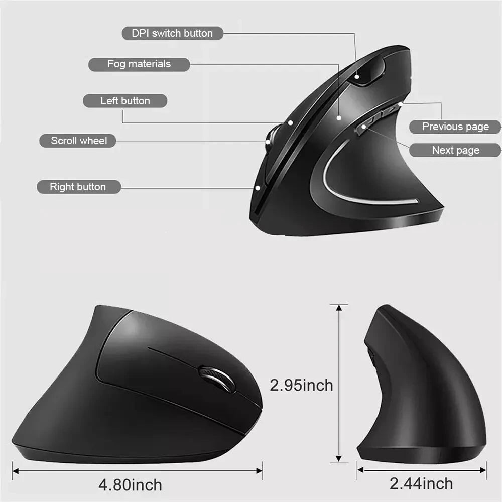 Wireless Ergonomic Vertical Mouse - 2.4GHz Optical Mouse with 3 Adjustable DPI