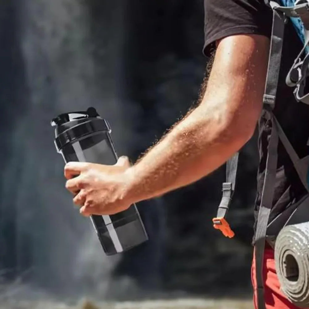 3-Layer Portable Protein Shaker Bottle - Leak-Proof Gym Mixing Cup