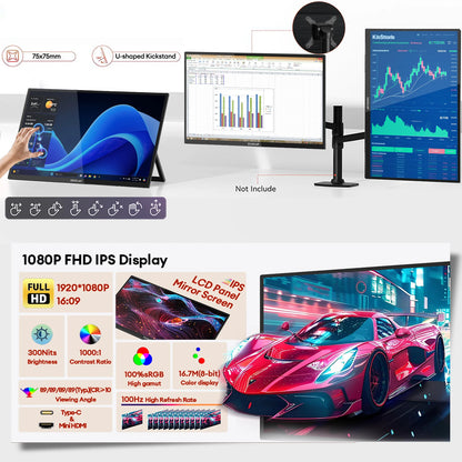 18.5" Touchscreen Portable Monitor 1080P IPS HDR Ultra-Slim Display