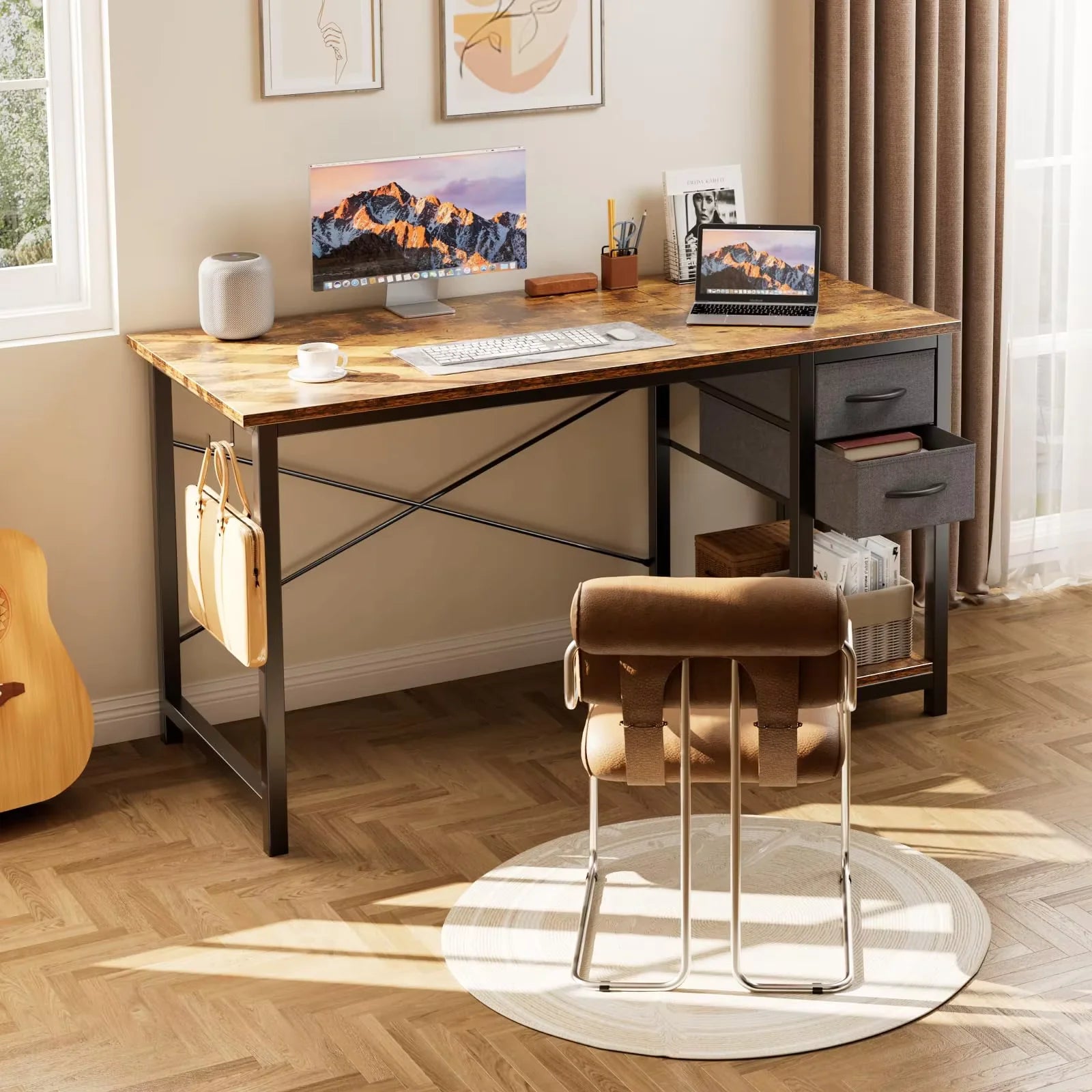 Modern 47-Inch Computer Desk with Reversible Storage Drawers for Home Office - 1