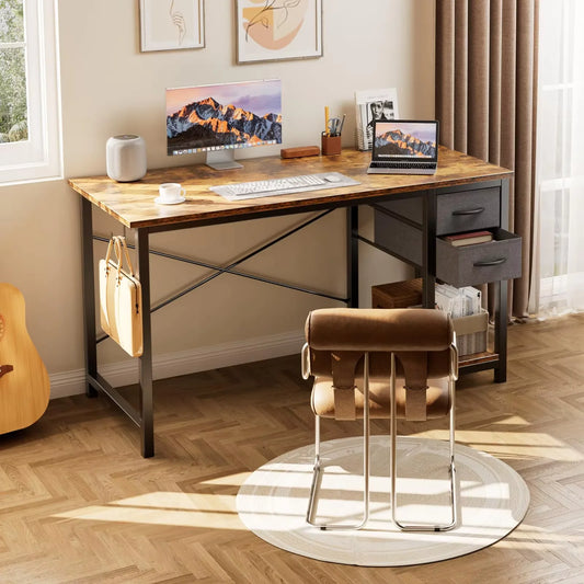Modern 47-Inch Computer Desk with Reversible Storage Drawers for Home Office