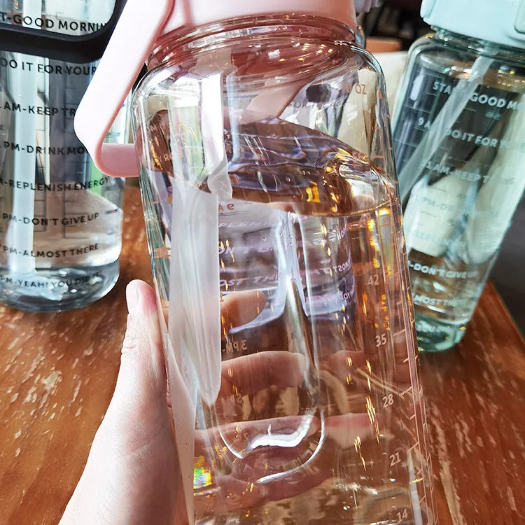 2L Large Motivational Water Bottle with Straw & Time Markers for Fitness - 13