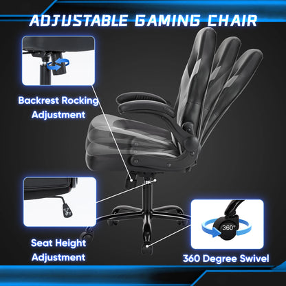 Ergonomic Racing Gaming Chair - Adjustable Height & Flip-Up Armrest Desk Chair