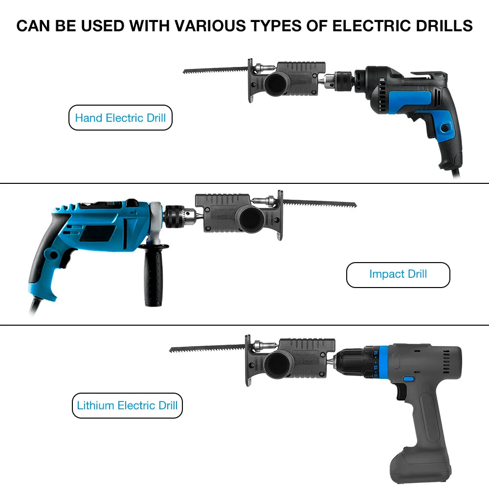 Drill to Reciprocating Saw Adapter - Electric Drill Attachment Tool with Blades