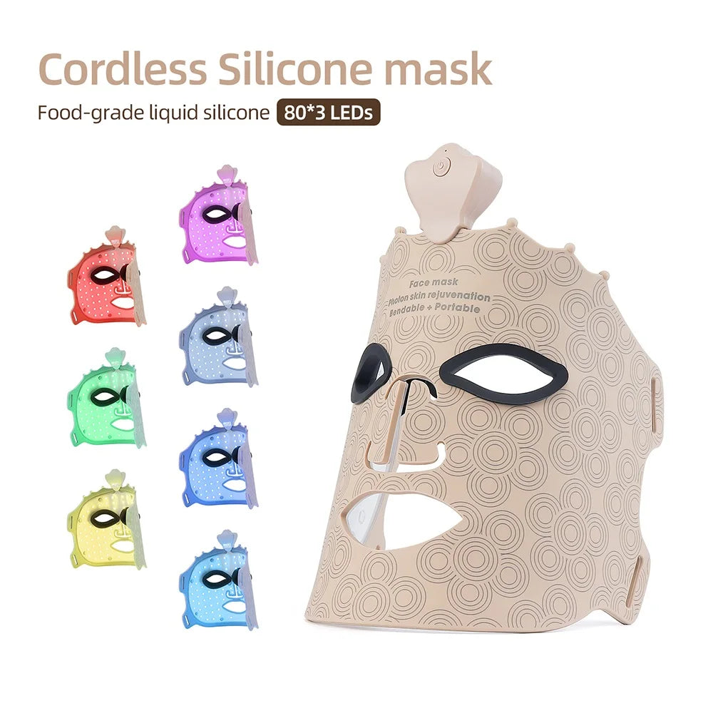 Wireless 7-Color LED Light Therapy Silicone Face Mask for Skin Care