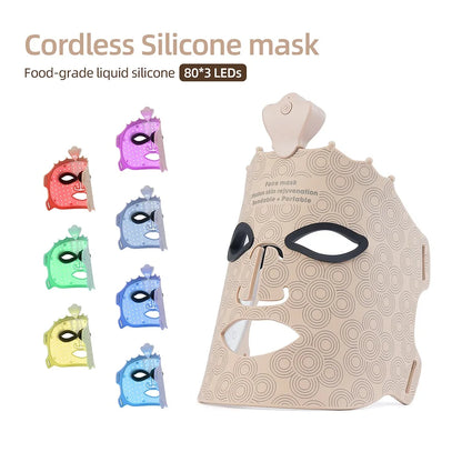 Wireless 7-Color LED Light Therapy Silicone Face Mask for Skin Care
