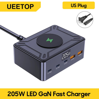 205W GaN Desktop Fast Charger - 6-in-1 USB-C PD Multi-Port Charging Station