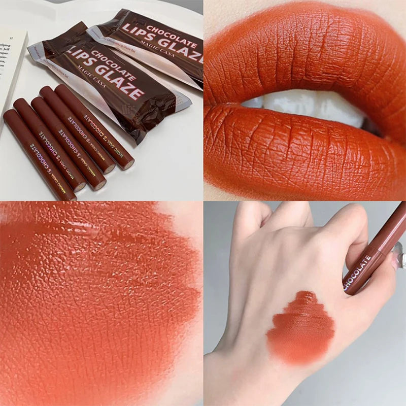 5-Piece Chocolate Matte Lip Glaze Set - Long-Lasting Waterproof Lip Tint - 14