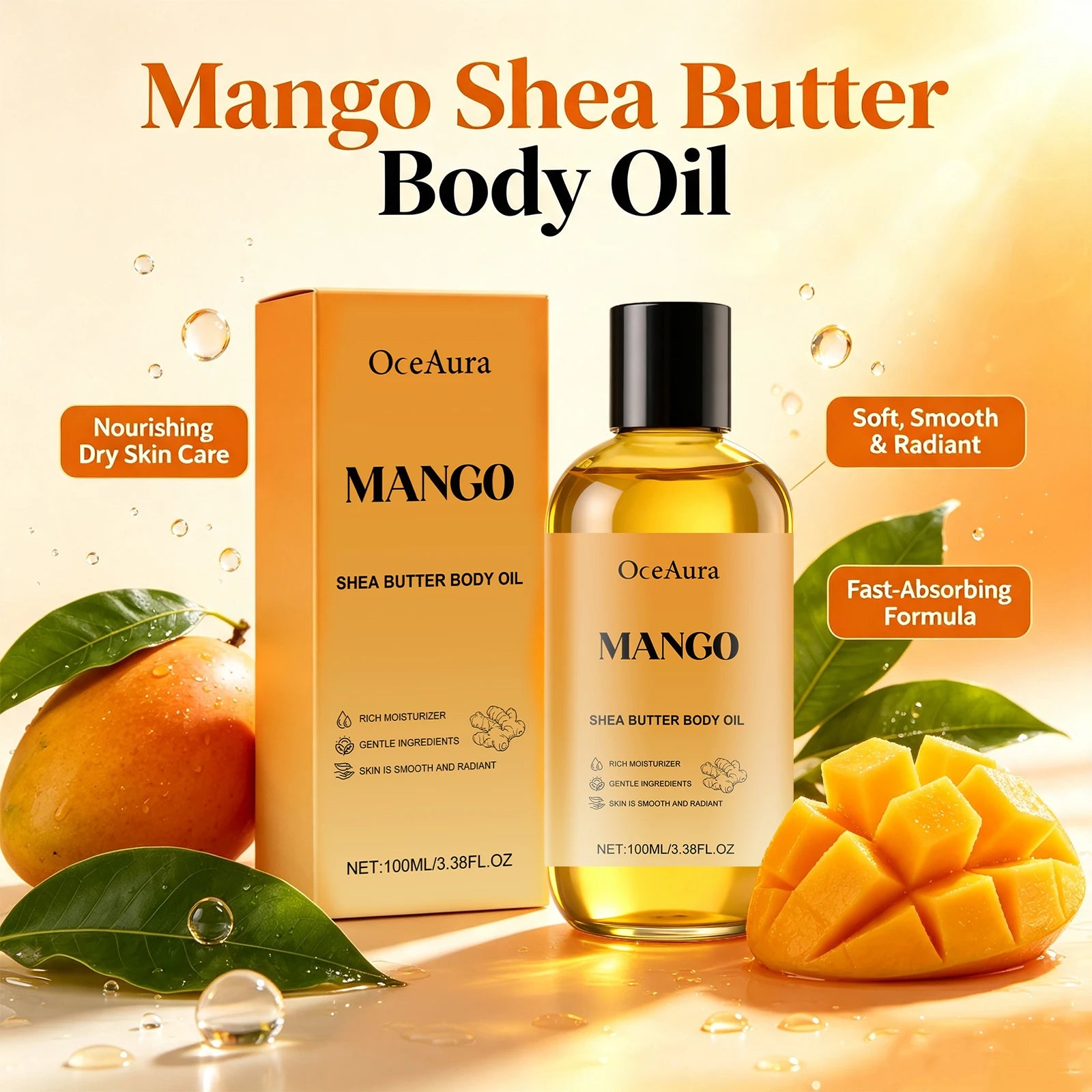 Mango Shea Butter Body Oil - Nourishing Moisturizer for Dry and Rough Skin - 2