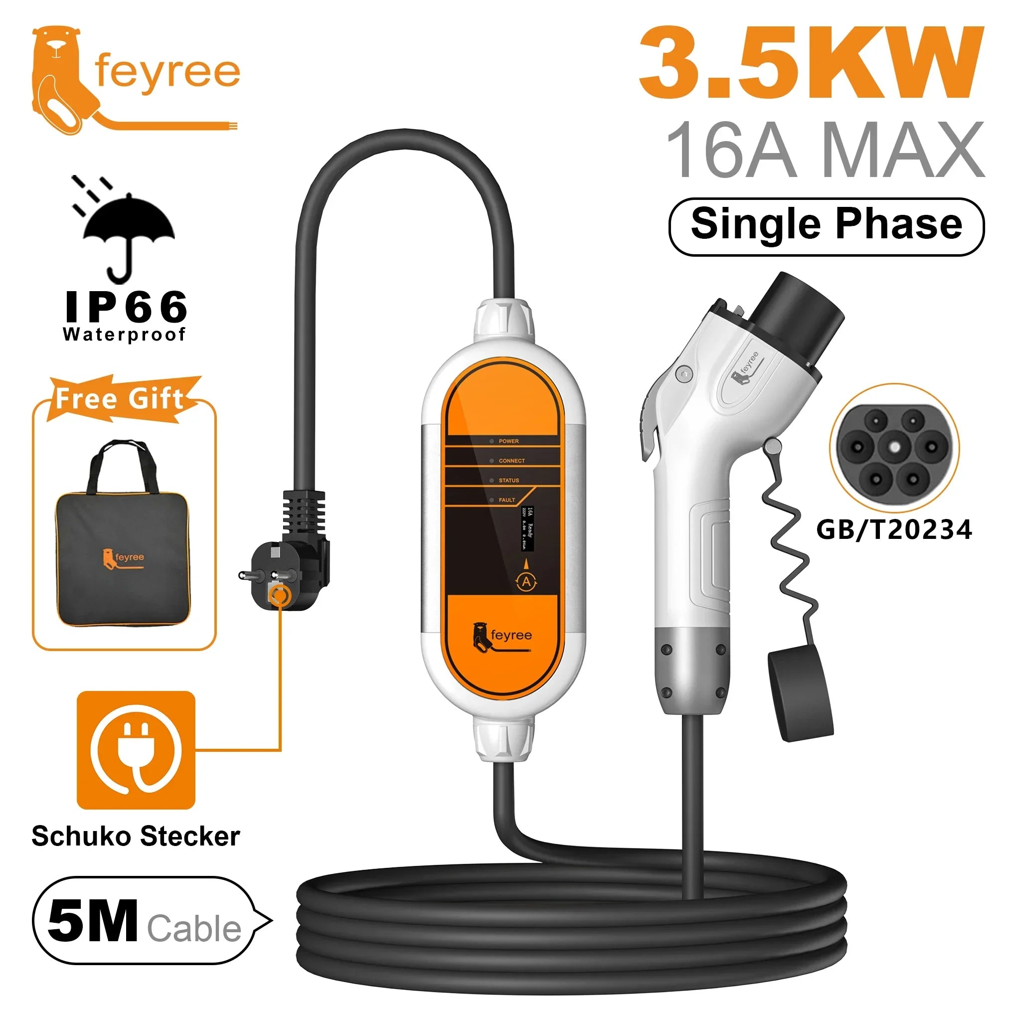 GB/T Portable EV Charger 3.5KW 16A Adjustable Electric Vehicle Charging Cable - 1