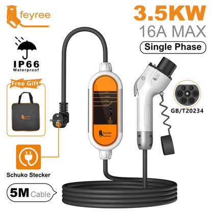 GB/T Portable EV Charger 3.5KW 16A Adjustable Electric Vehicle Charging Cable