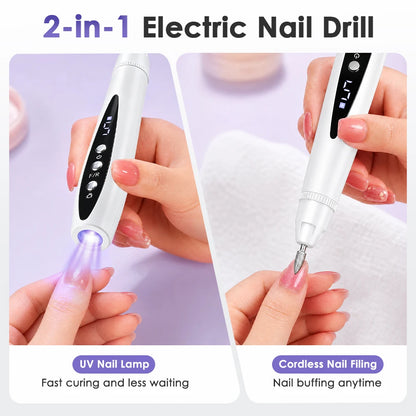2-in-1 Cordless Electric Nail Drill with Built-in UV Curing Light