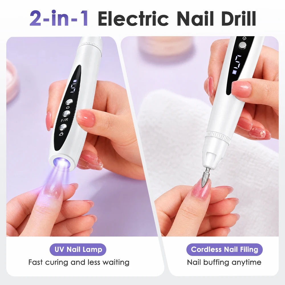 2-in-1 Cordless Electric Nail Drill with Built-in UV Curing Light