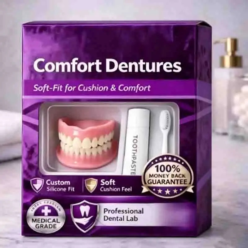 Comfort Silicone Dentures Set - Natural Fit Instant Smile Cosmetic Teeth
