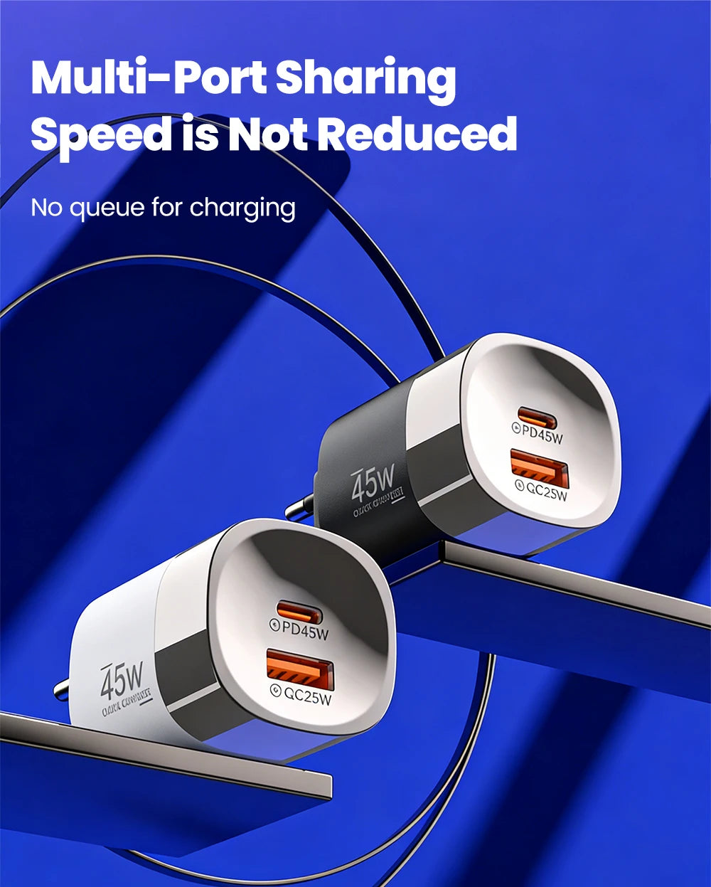 45W Dual Port USB-C & USB-A Fast Wall Charger for iPhone, Samsung, Huawei - 11