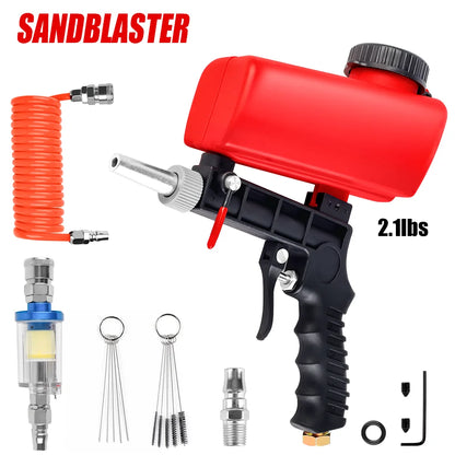 Portable Pneumatic Sandblasting Gun Set - 90 PSI Gravity Feed Rust Paint Remover Tool