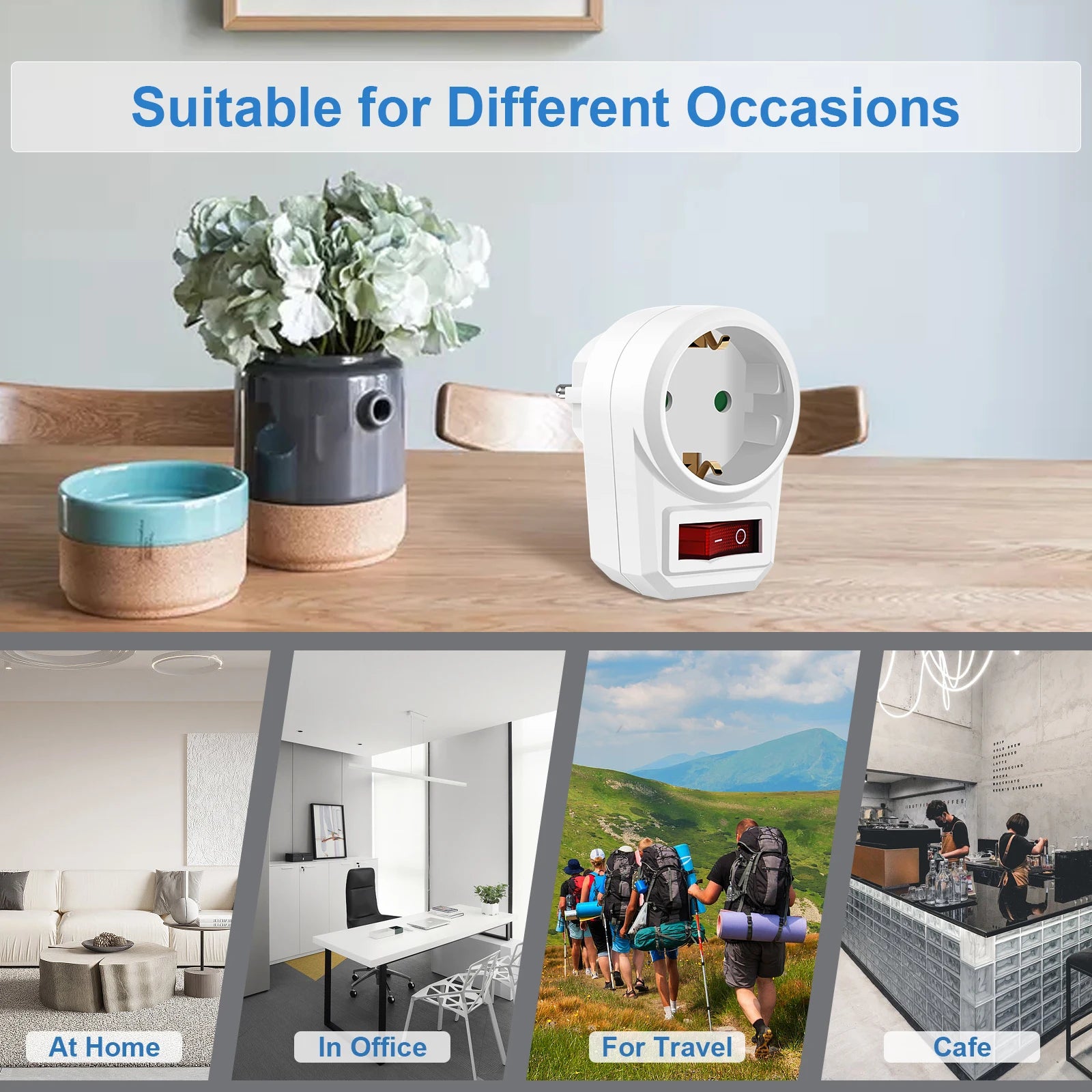EU Socket Power Adapter with Switch - 16A German Standard Wall Plug - 13