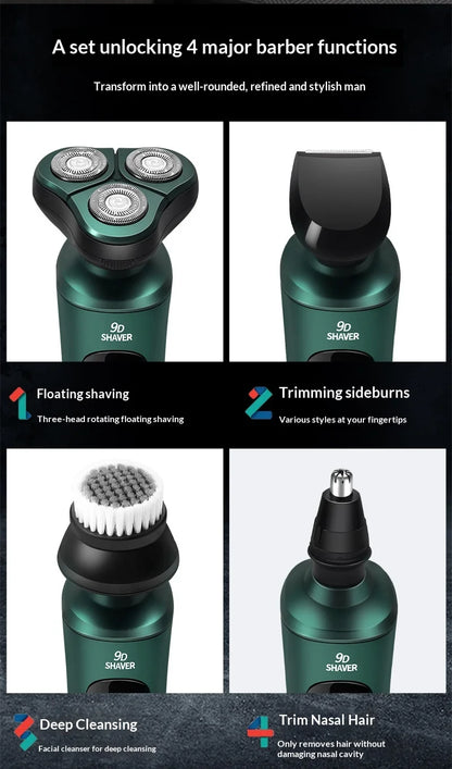 9D Floating Head Electric Shaver - Waterproof Rechargeable Razor