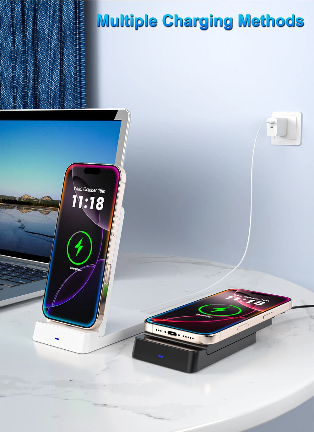 15W Foldable Fast Wireless Charging Stand - Magnetic Phone Desktop Holder - 15