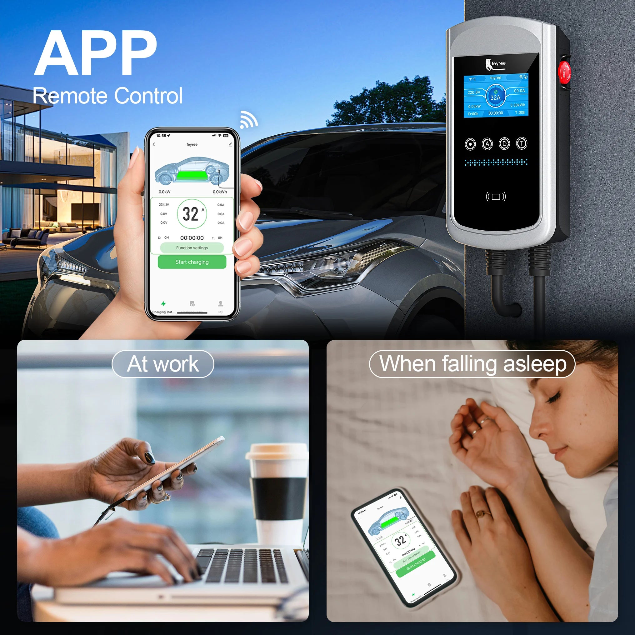 Feyree Smart EV Charging Station - WiFi App Control & Dynamic Load Balancing - 23