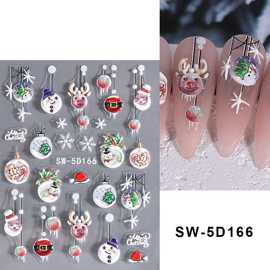 3D Christmas Nail Art Stickers - Festive Snowman & Snowflake Manicure Decals - 61