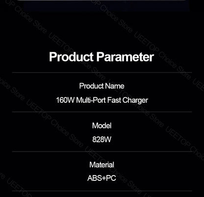160W GaN Desktop USB Charging Station with 15W Wireless Charger