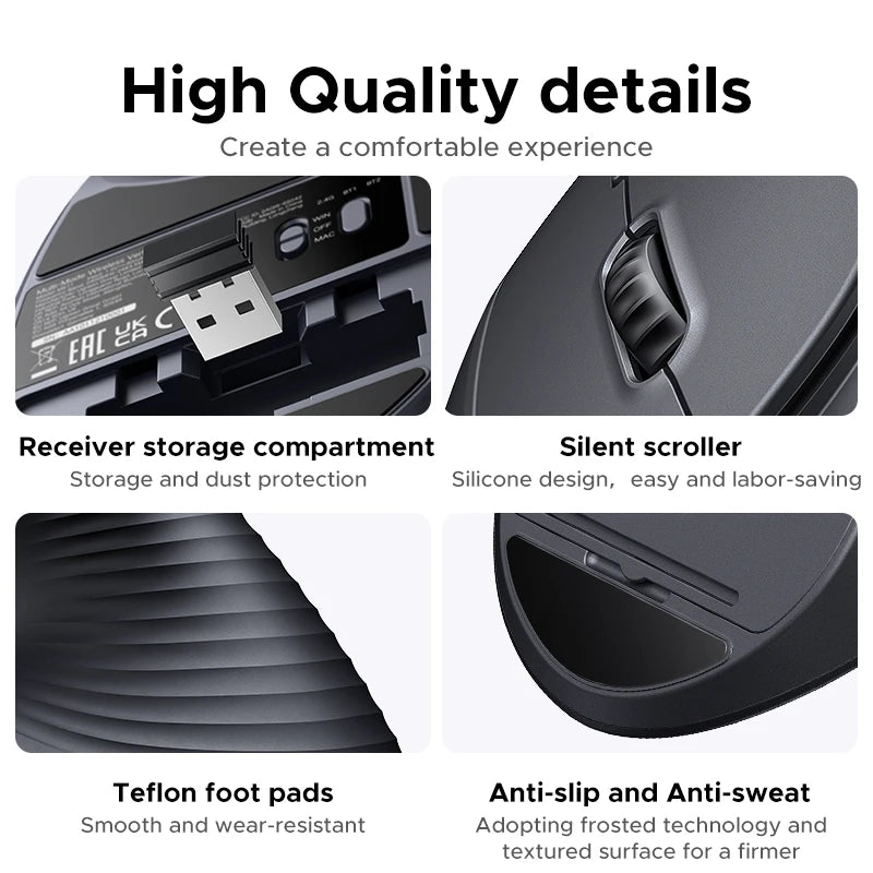 Ergonomic Vertical Wireless Mouse - Bluetooth & 2.4G 4000DPI Silent Mouse