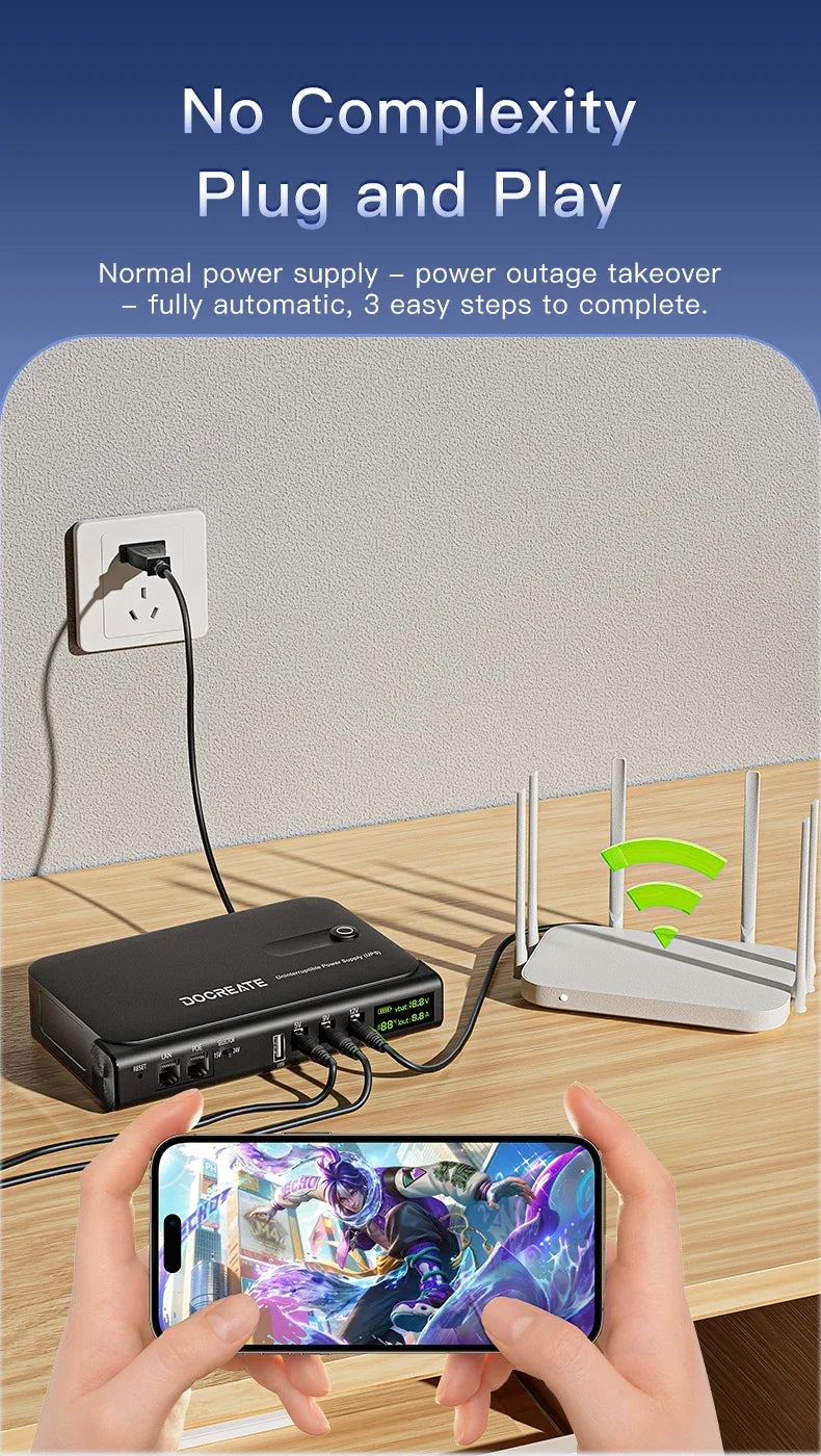 36W Mini DC UPS Backup Power Supply for Router & CCTV - Uninterruptible - 7