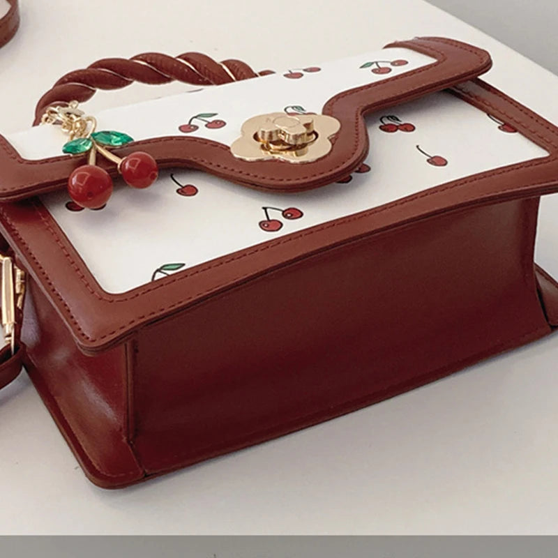 Luxury Cherry Print Square Bag