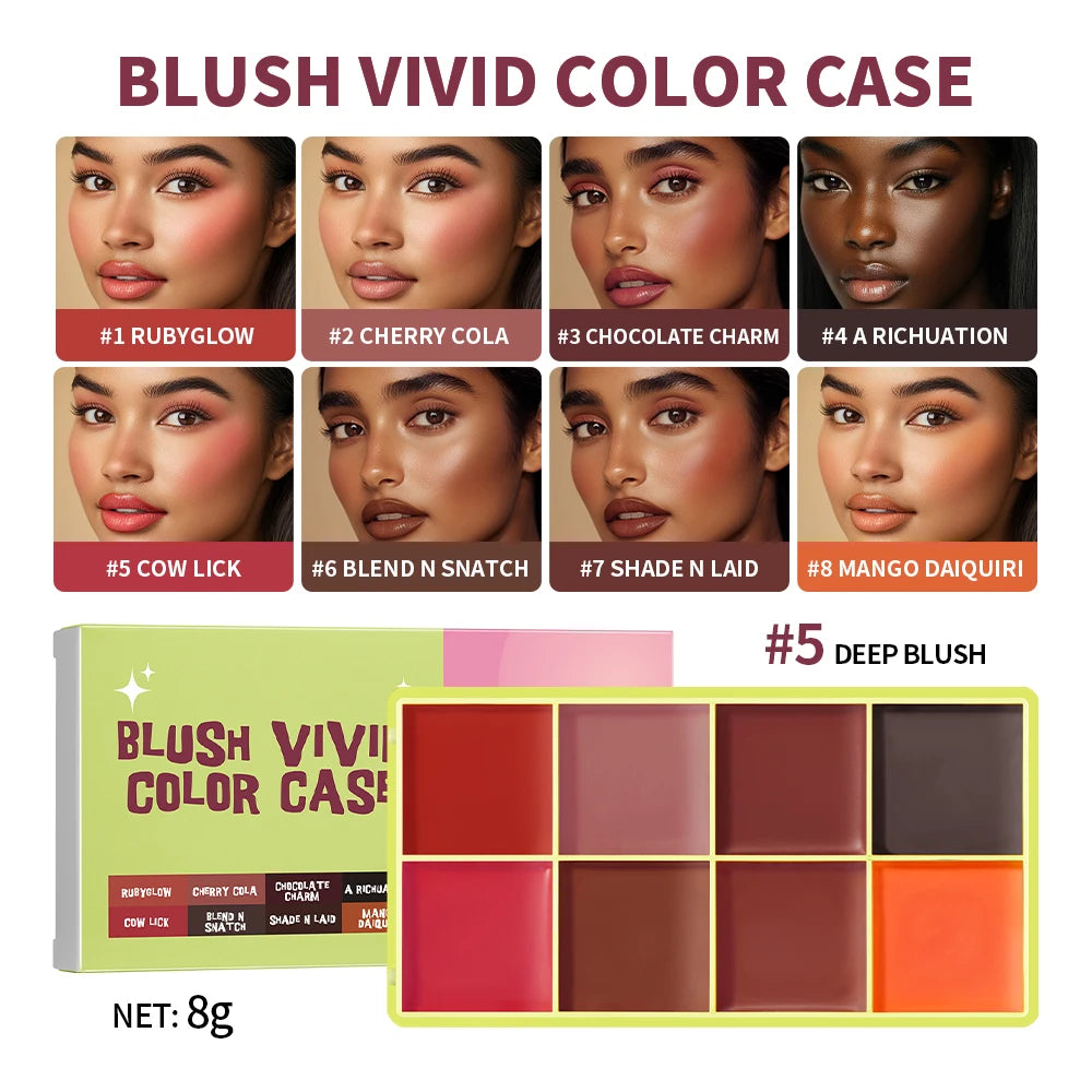 8-Color Cream Blush & Highlighter Palette | Long-Lasting Glow - 22