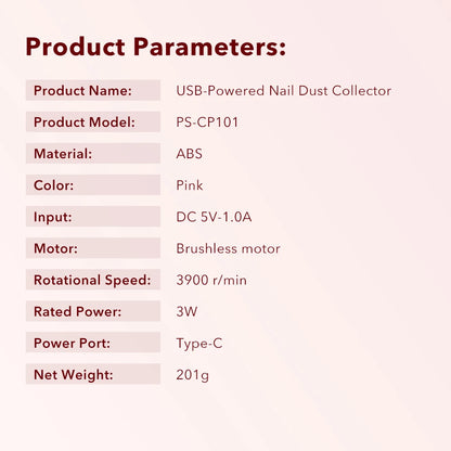 USB Nail Dust Collector with Washable Filter for Professional Manicure & Salon Use