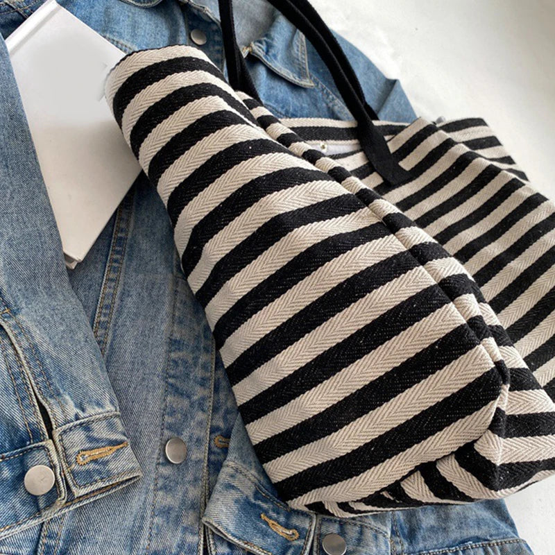 Luxury Casual Striped Canvas Tote