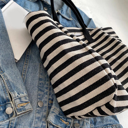 Luxury Casual Striped Canvas Tote
