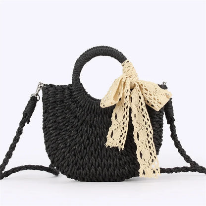 Luxury Lace Bow Straw Bag