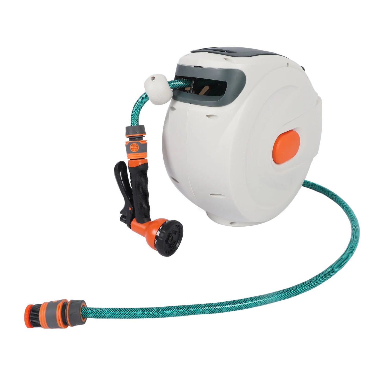 Retractable Garden Hose Reel 10m with 8-Pattern Spray Nozzle & Auto-Rewind