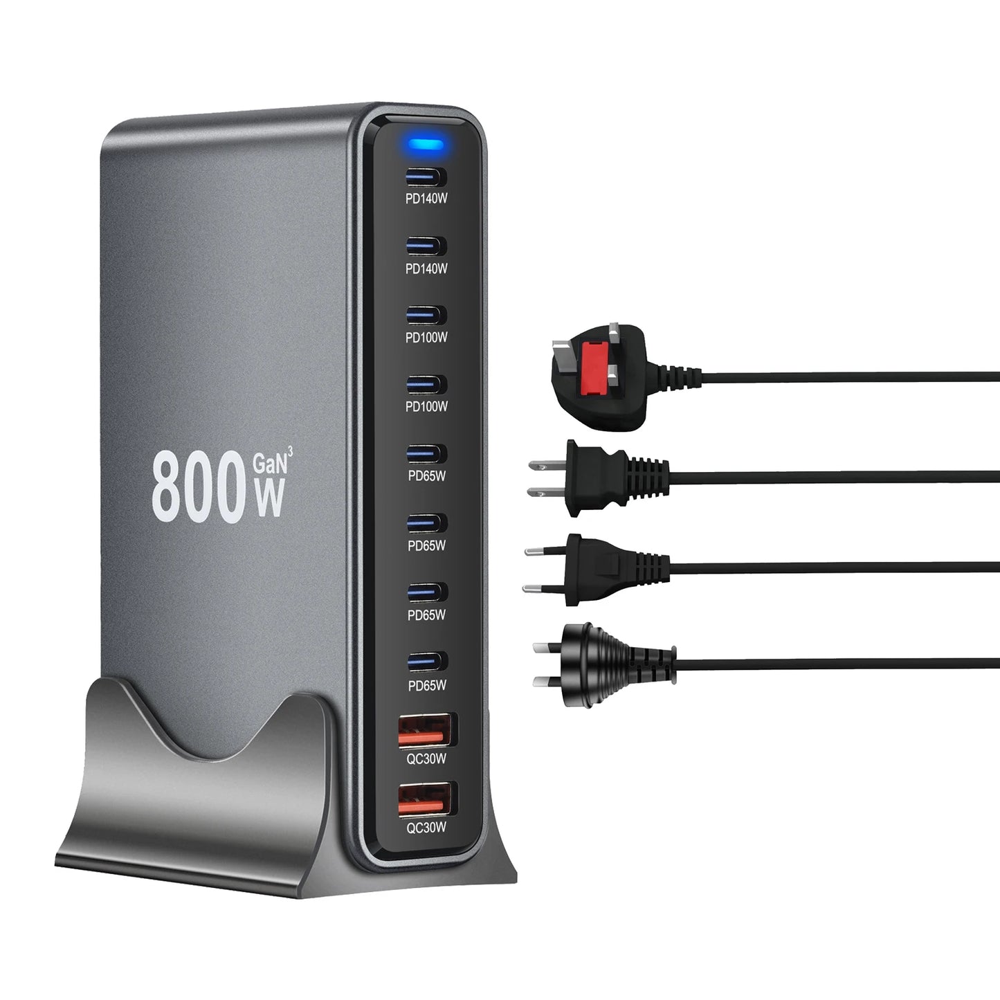 800W 10-Port GaN Fast Charging Station for iPhone, Samsung, and MacBook
