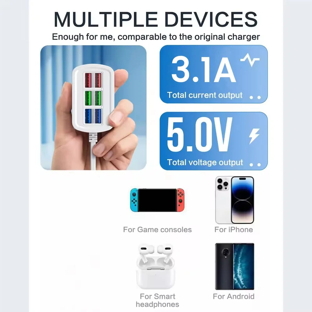 6-Port USB Desktop Fast Charger - Multi-Device Universal Charging Hub