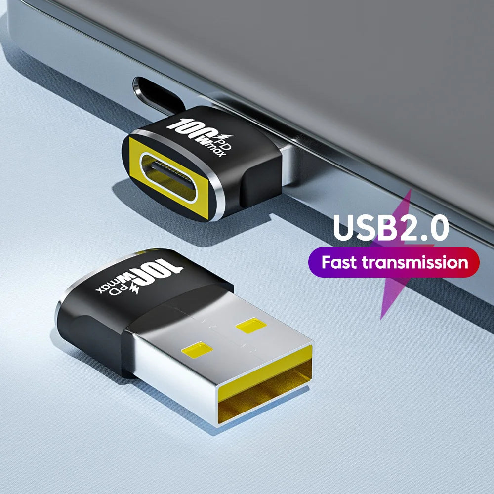 USB A Male to USB C Female OTG Adapter - 100W Fast Charging & Data Converter - 2