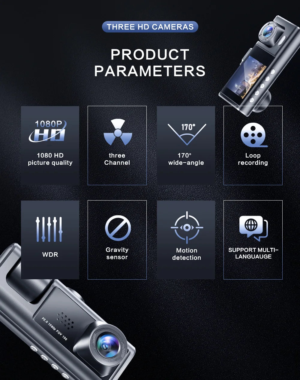Dual Lens Dash Cam: 1080P HD Car Camera with Night Vision & Loop Recording - 16