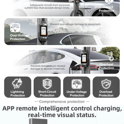 Portable 7kW EV Charger with 4.3" Touchscreen & Smart WiFi App Control