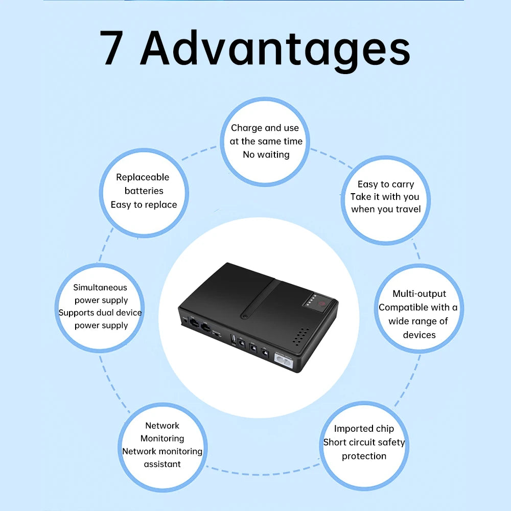 Mini DC UPS Battery Backup for Routers, Modems & Cameras 5V/9V/12V - 18