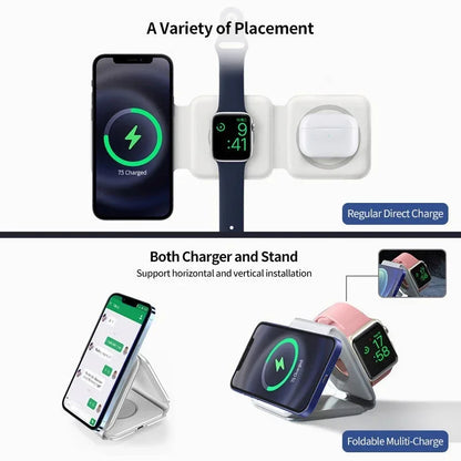 3-in-1 Foldable Magnetic Wireless Charging Station for iPhone & Apple Watch