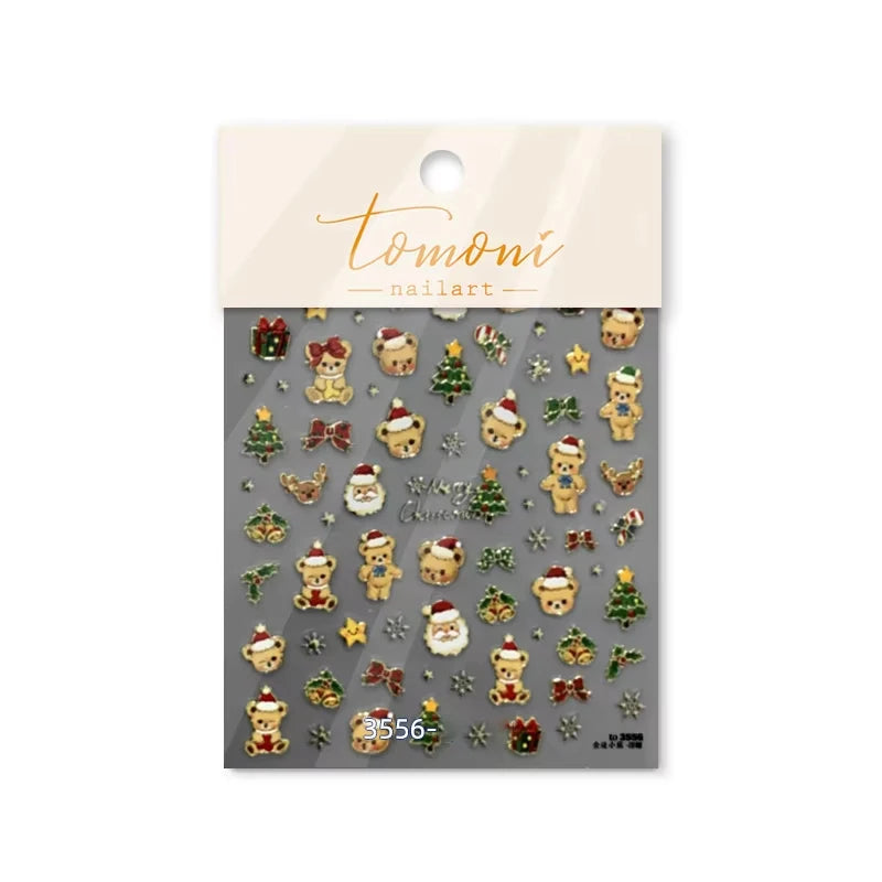 3D Christmas Nail Art Stickers - Festive Snowman & Snowflake Manicure Decals