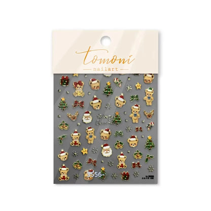 3D Christmas Nail Art Stickers - Festive Snowman & Snowflake Manicure Decals