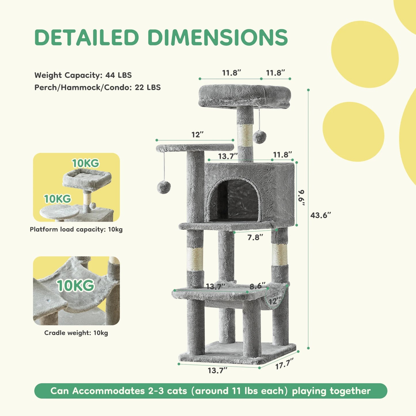 44" Multi-Level Cat Tree Tower with Scratching Posts & Cozy Condo